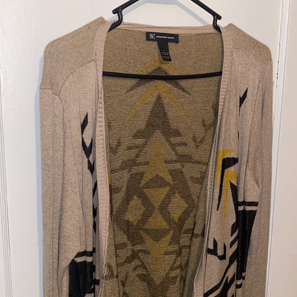 INC International Concepts Aztec open cardigan sweater with fringe - Picture 6 of 9